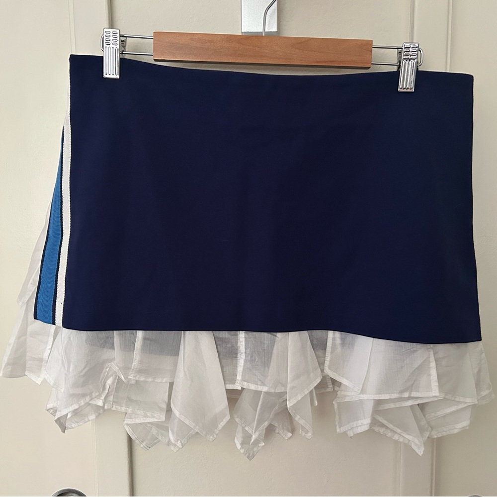 Maeve Navy Blue Layered Ruffle Hem Skirt with Side Stripe